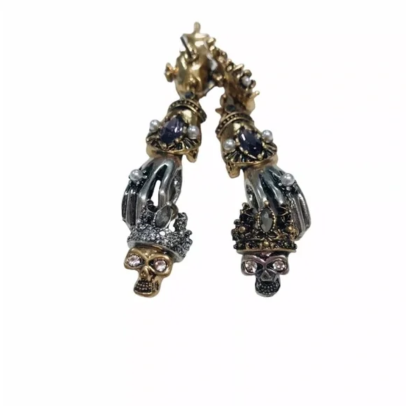 Skull Punk Dangle Earrings Halloween Skeleton Jewelry - Picture 7 of 7